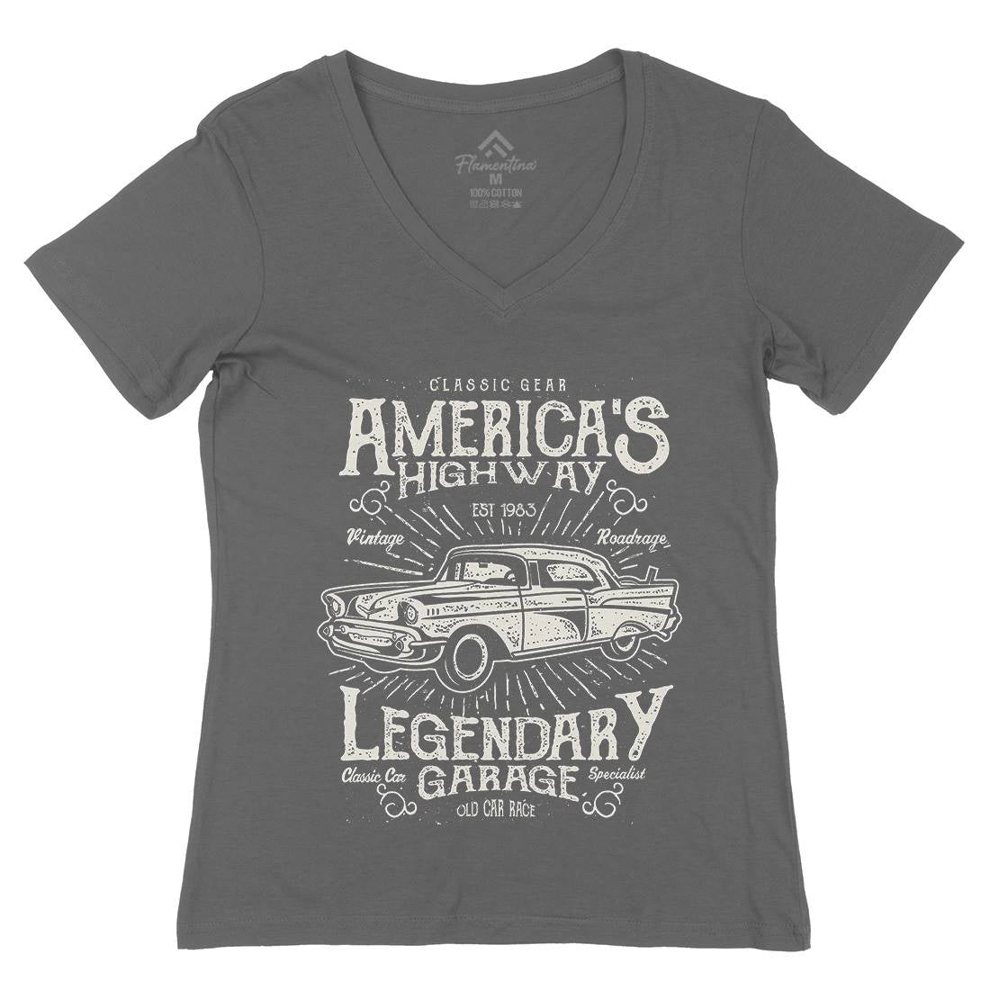 America&#39;s Highway Womens Organic V-Neck T-Shirt American A004