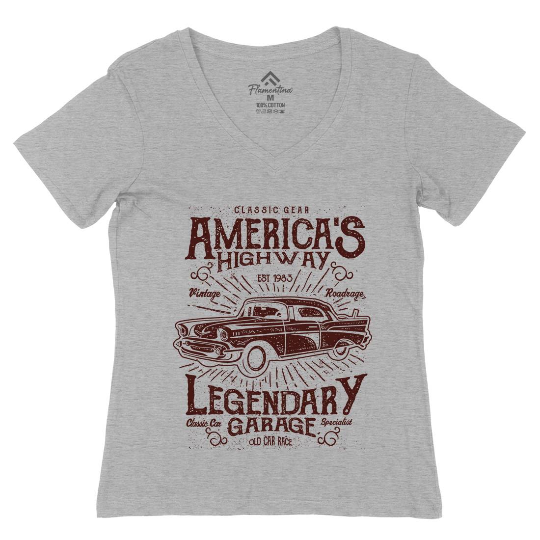 America&#39;s Highway Womens Organic V-Neck T-Shirt American A004