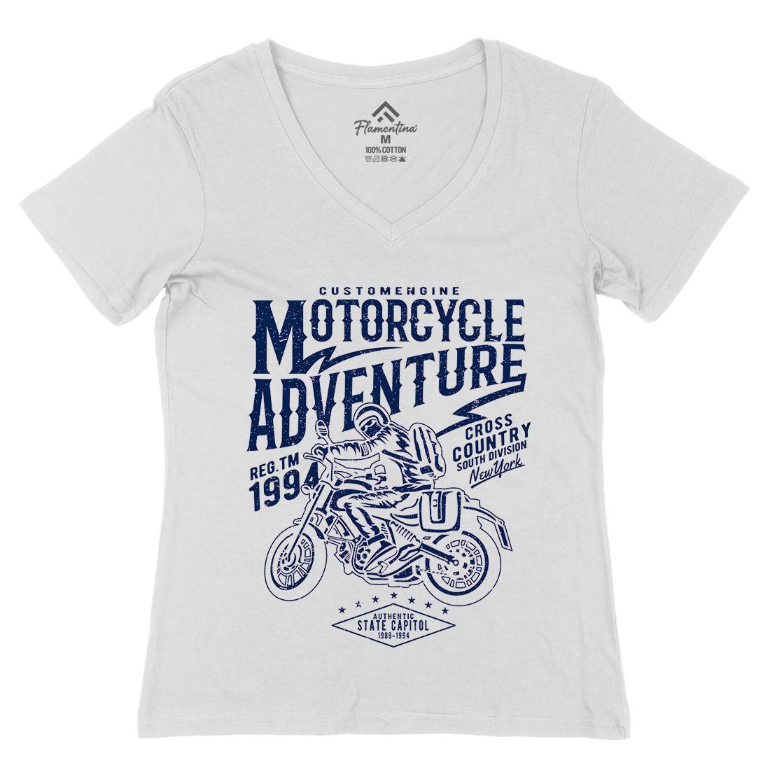 Adventure Womens Organic V-Neck T-Shirt Motorcycles A092