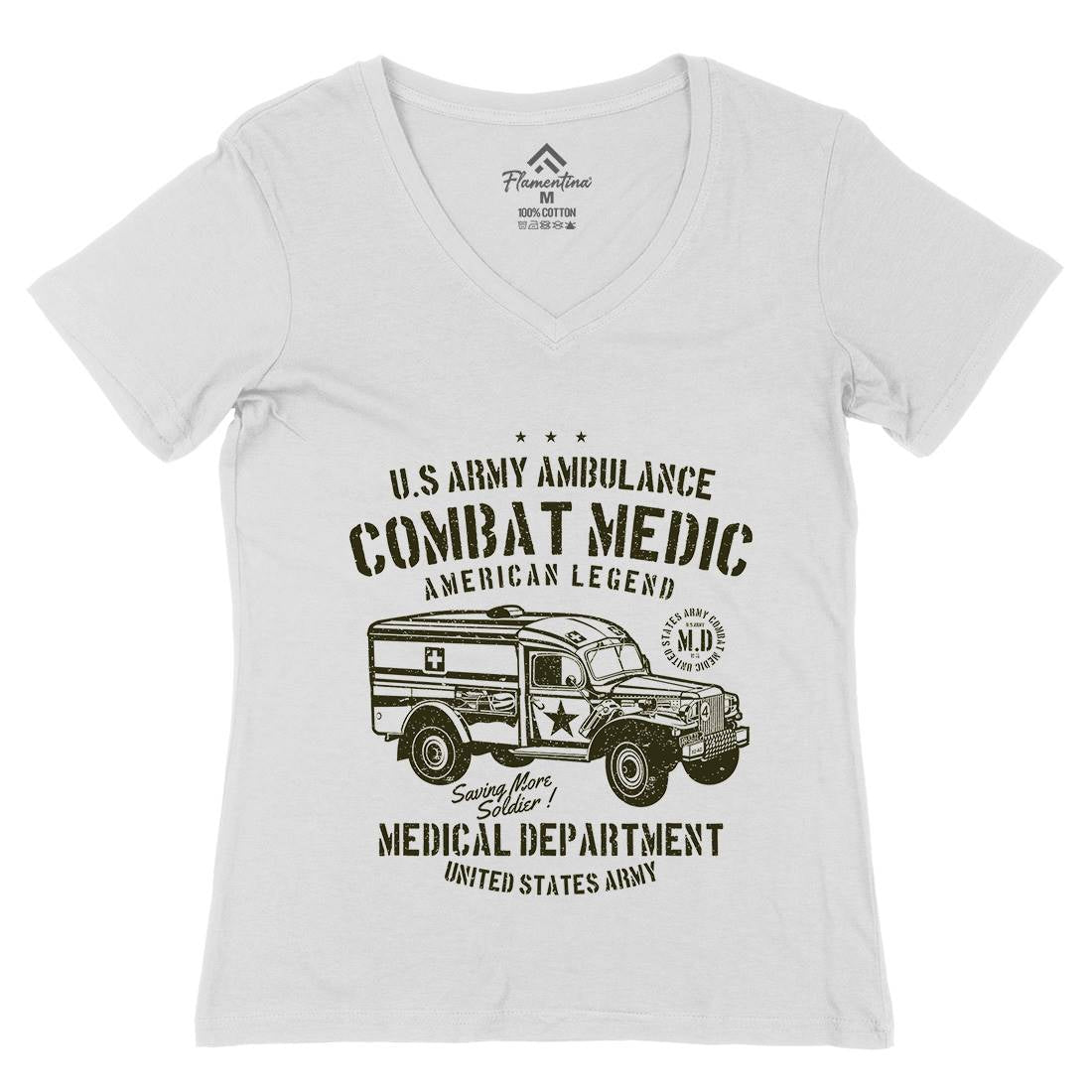 Ambulance Womens Organic V-Neck T-Shirt Army A189