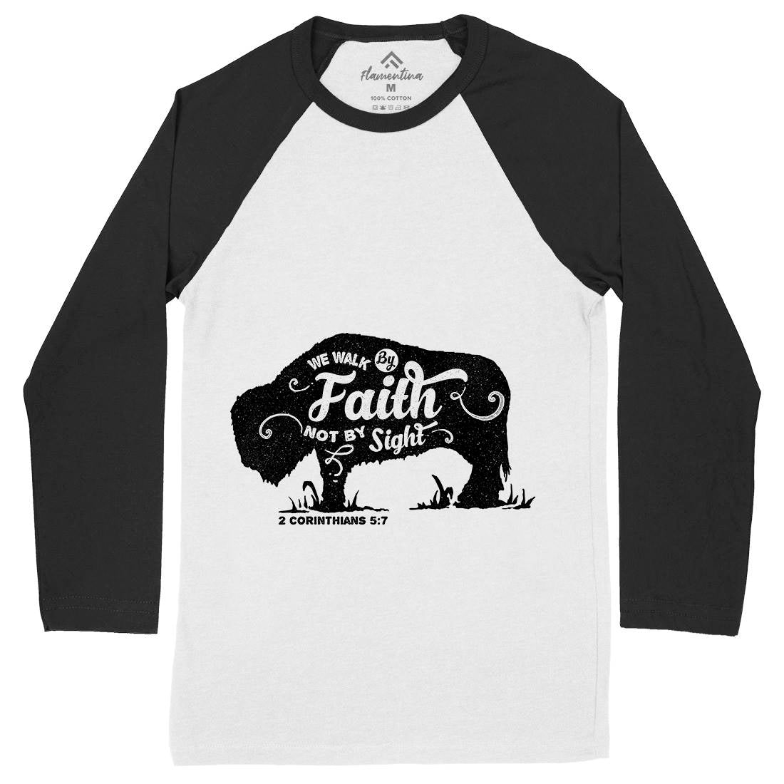 We Walk By Faith Mens Long Sleeve Baseball T-Shirt Religion A392