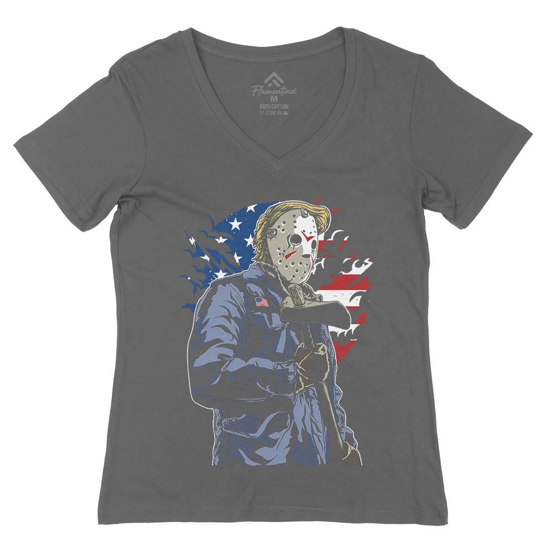 American Killer Womens Organic V-Neck T-Shirt Horror A502