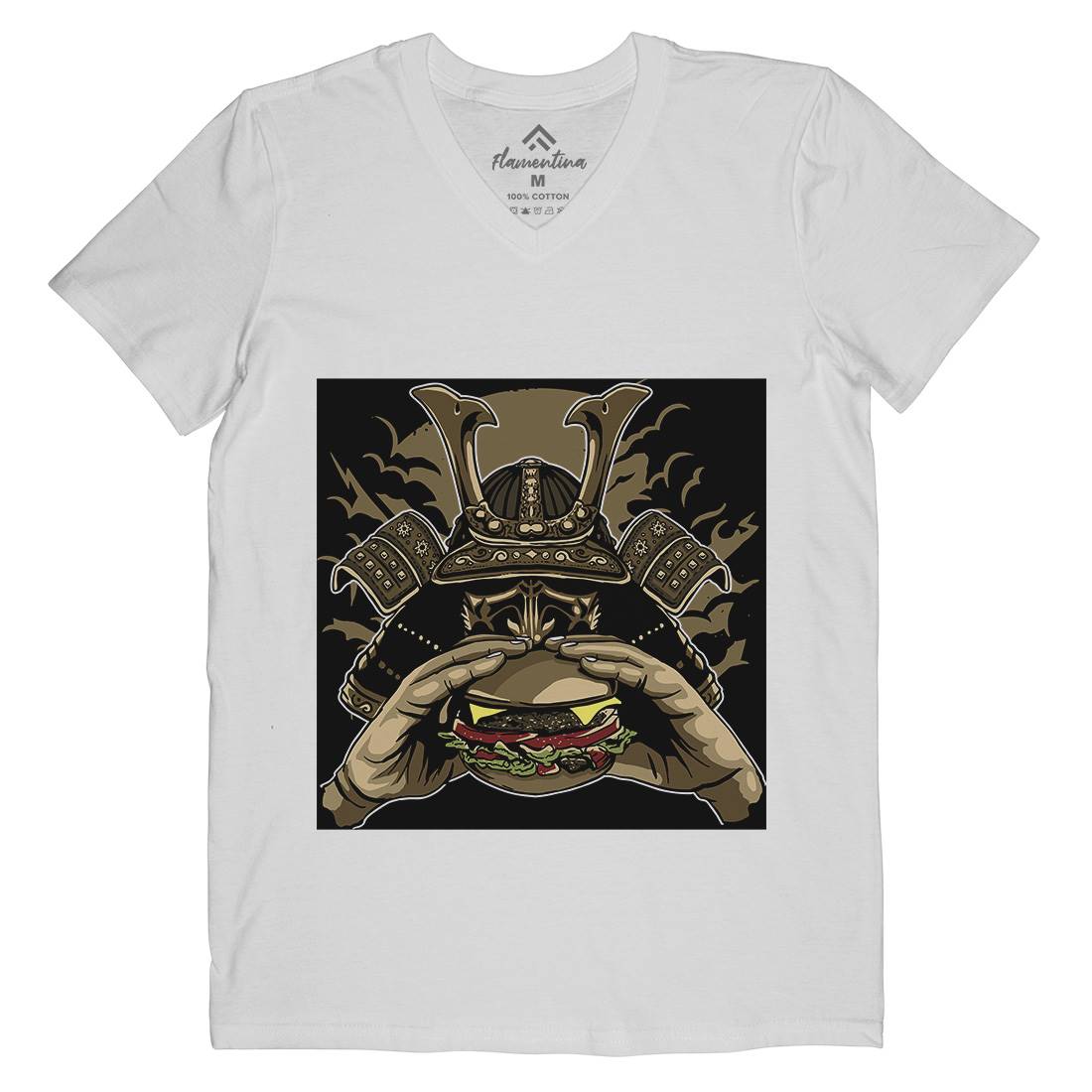 Samurai Burger Mens V-Neck T-Shirt Food A566