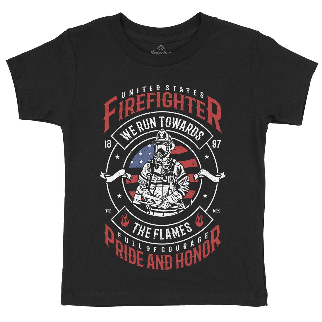Flames Kids Crew Neck T-Shirt Firefighters A656