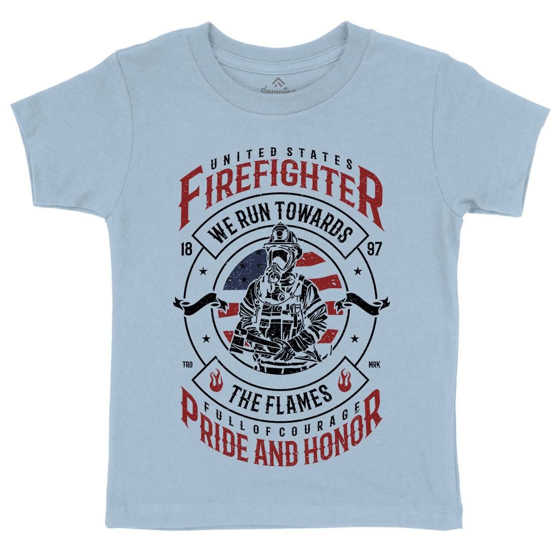 Flames Kids Crew Neck T-Shirt Firefighters A656
