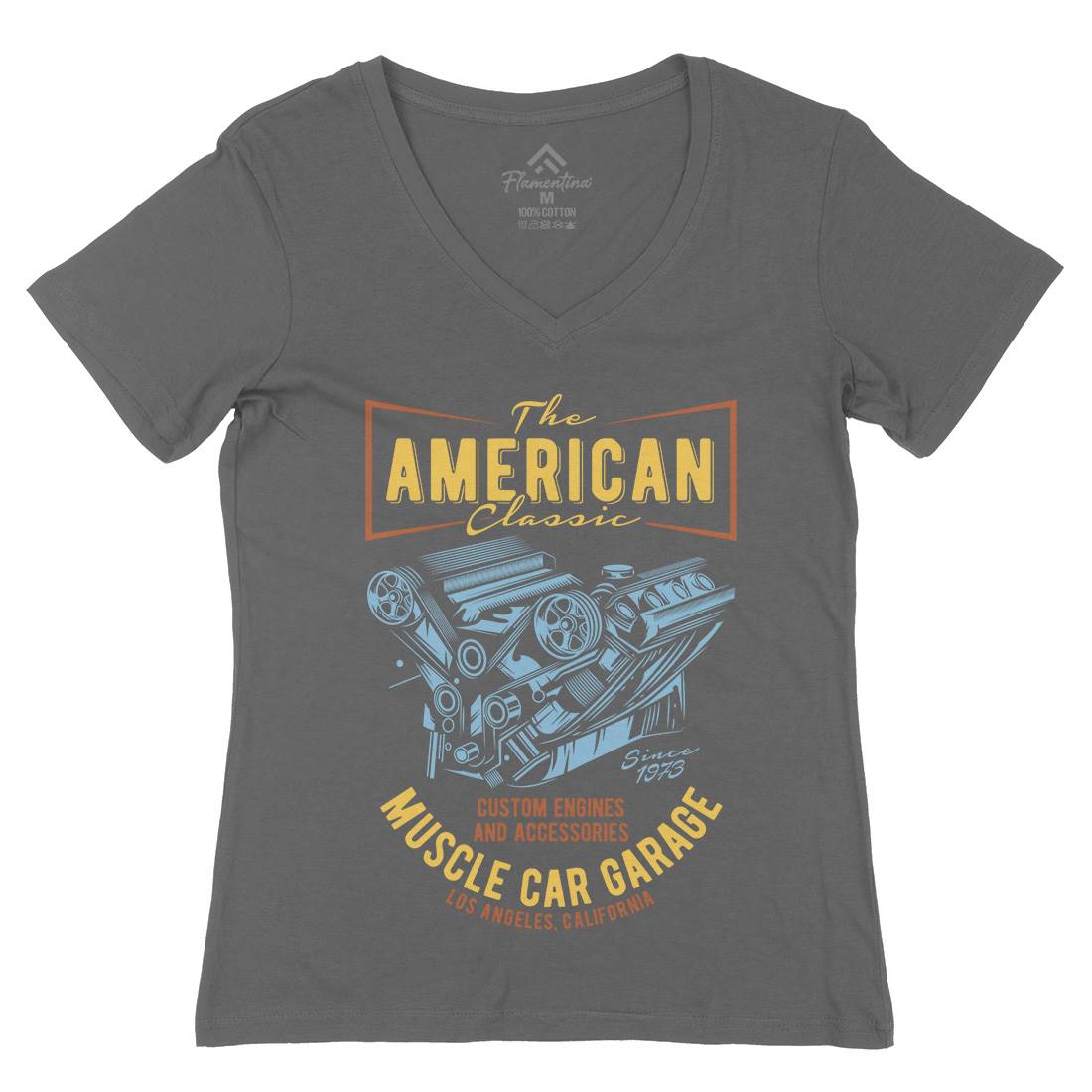 American Muscle Car Womens Organic V-Neck T-Shirt Cars B864