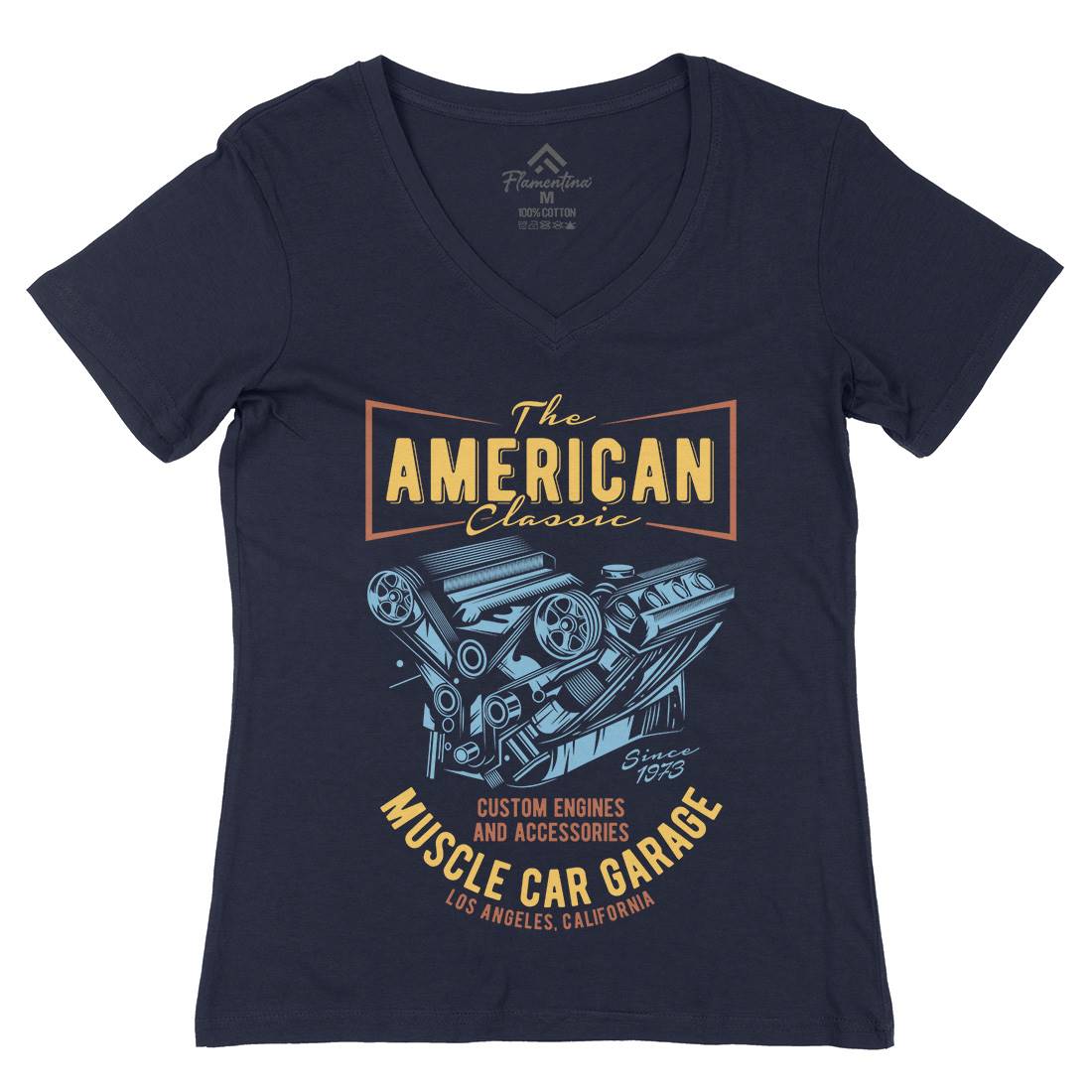 American Muscle Car Womens Organic V-Neck T-Shirt Cars B864