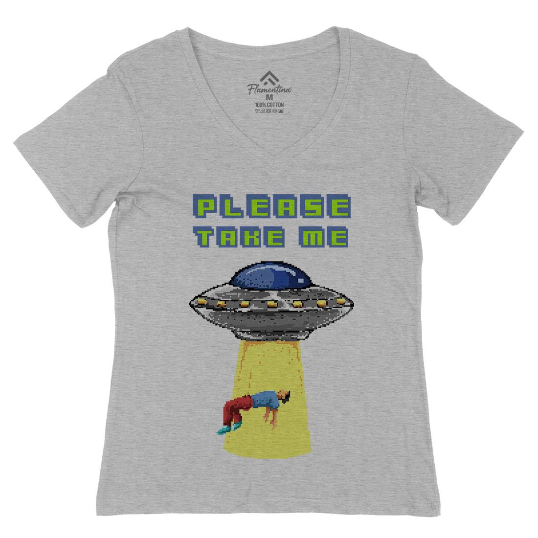 Alien Abduction Womens Organic V-Neck T-Shirt Space B883