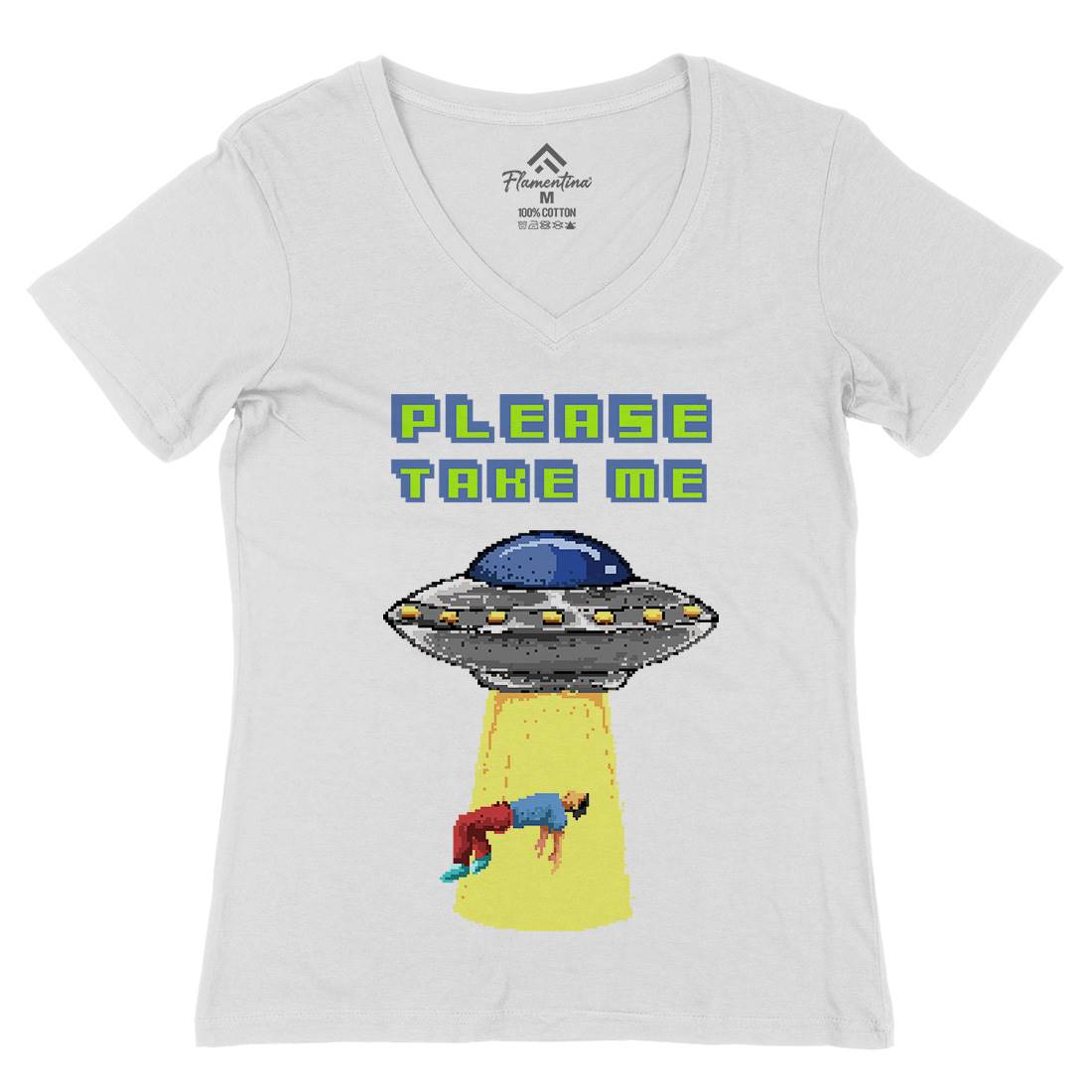Alien Abduction Womens Organic V-Neck T-Shirt Space B883
