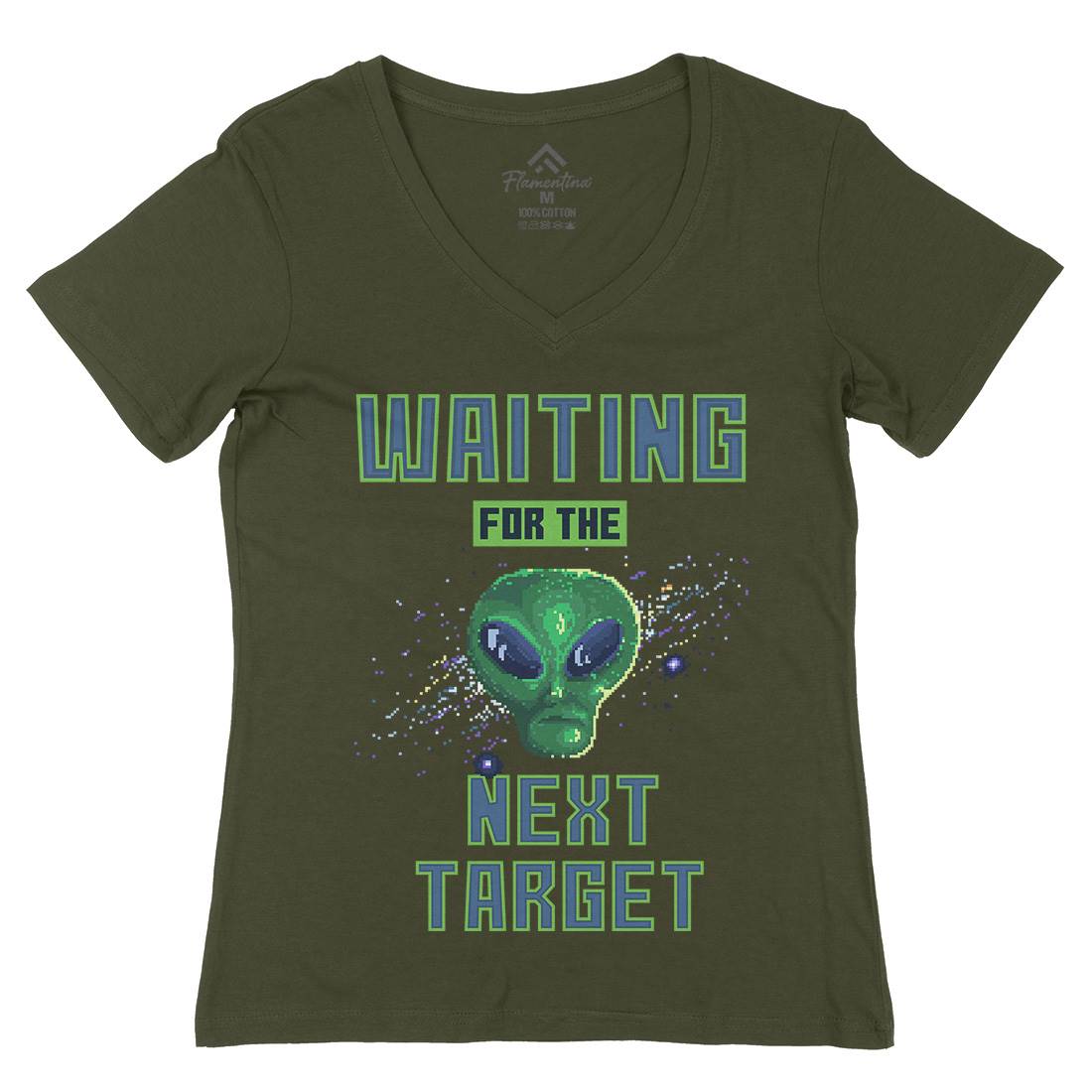 Alien Attack Womens Organic V-Neck T-Shirt Space B884