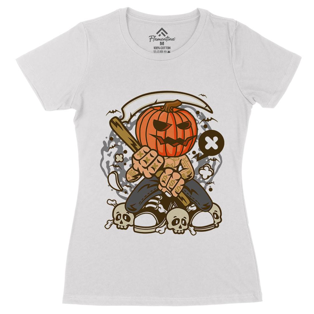 Pumpkins Reaper Womens Organic Crew Neck T-Shirt Halloween C199
