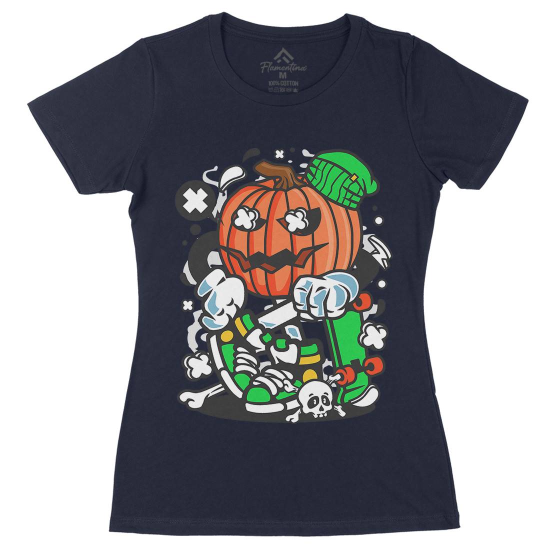 Pumpkins Skater Womens Organic Crew Neck T-Shirt Halloween C200