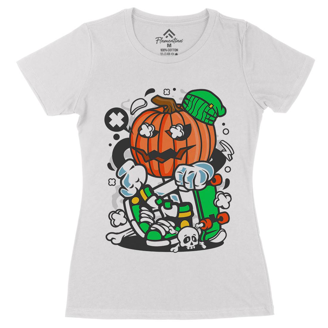Pumpkins Skater Womens Organic Crew Neck T-Shirt Halloween C200