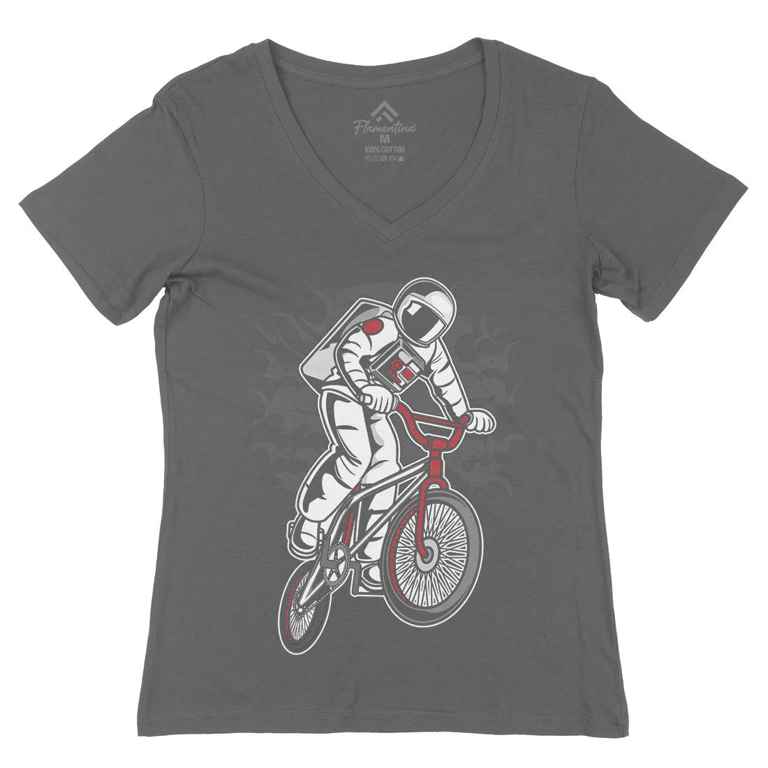 Astronaut Bike Womens Organic V-Neck T-Shirt Space C308