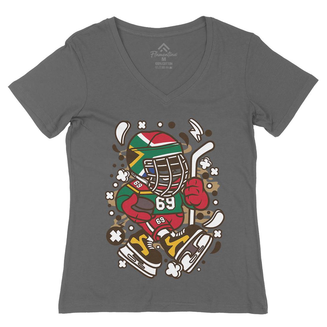 African Hockey Kid Womens Organic V-Neck T-Shirt Sport C477