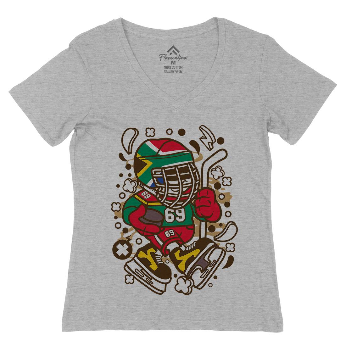 African Hockey Kid Womens Organic V-Neck T-Shirt Sport C477