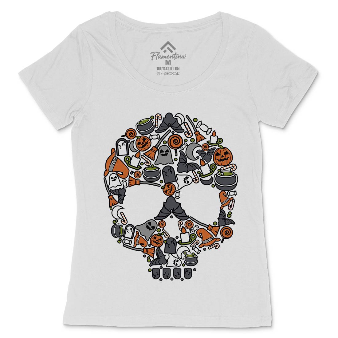 Skull Womens Scoop Neck T-Shirt Halloween C653