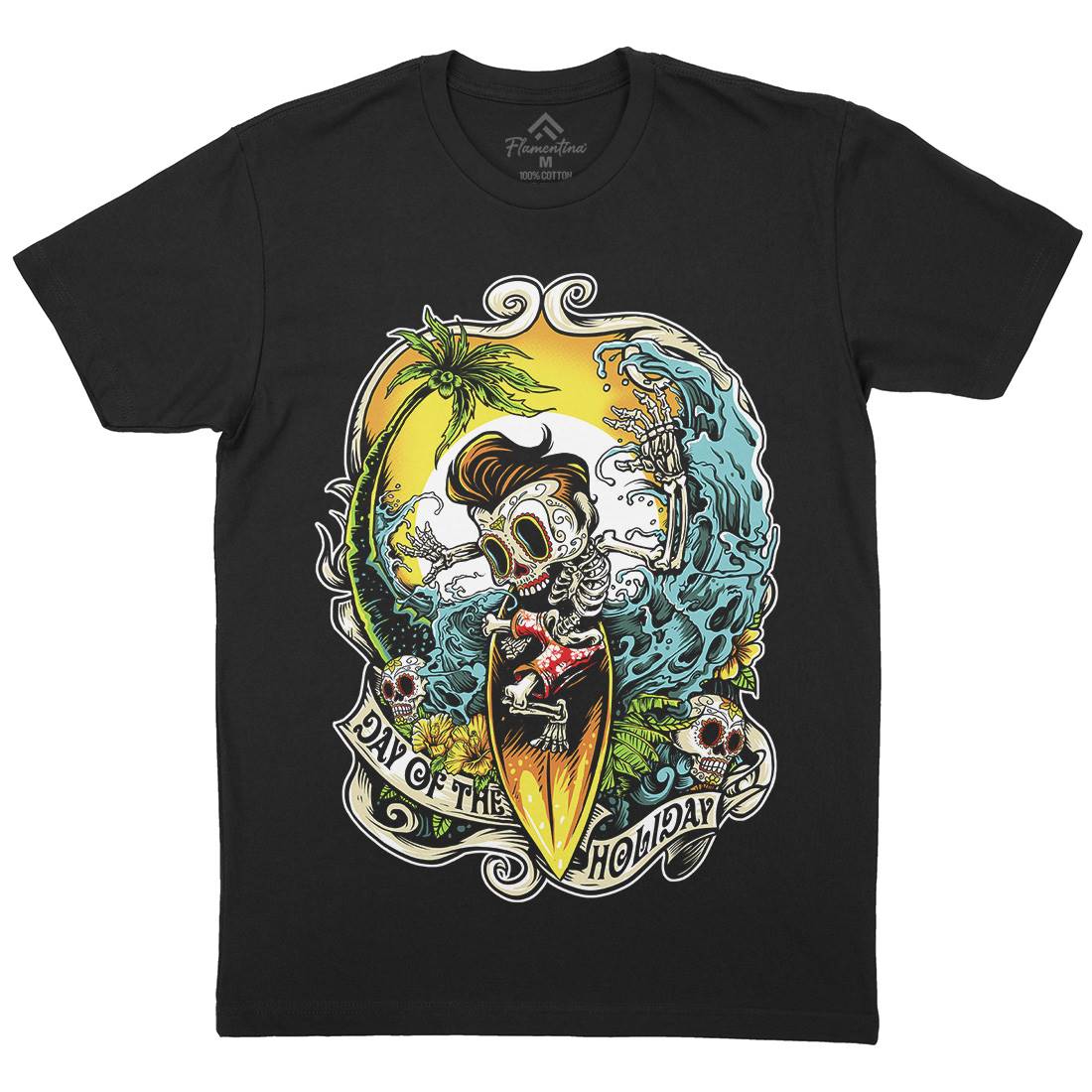 Skull Mens Organic Crew Neck T-Shirt Holiday D083