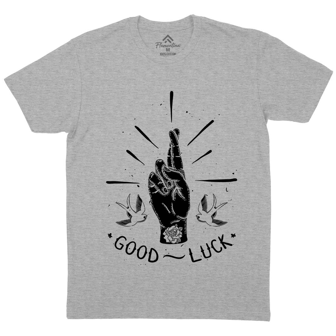 Good Luck Mens Organic Crew Neck T-Shirt Tattoo D461