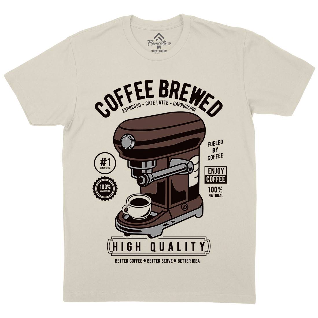 Coffee Brewed Mens Organic Crew Neck T-Shirt Drinks D522