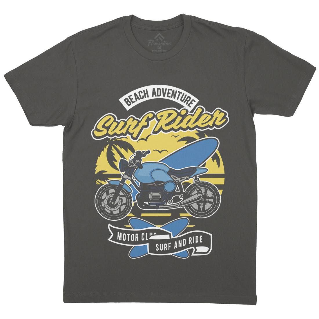Motorcycle Rider Mens Organic Crew Neck T-Shirt Surf D585