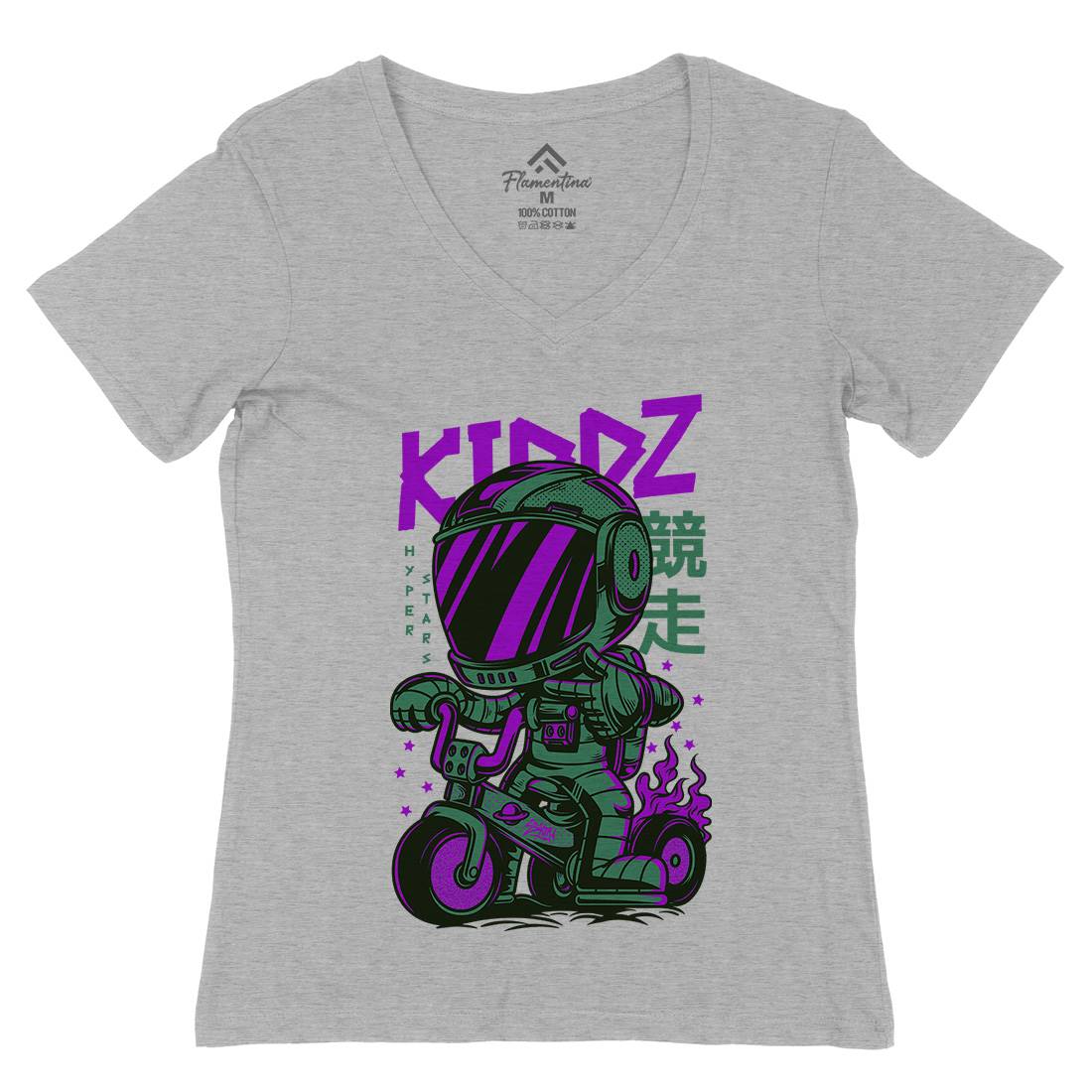 Kids Womens Organic V-Neck T-Shirt Bikes D628