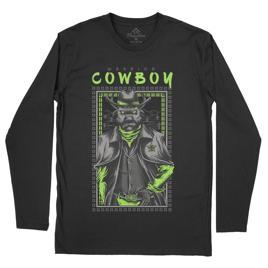 Cowboy Warrior Mens Long Sleeve T-Shirt American D735