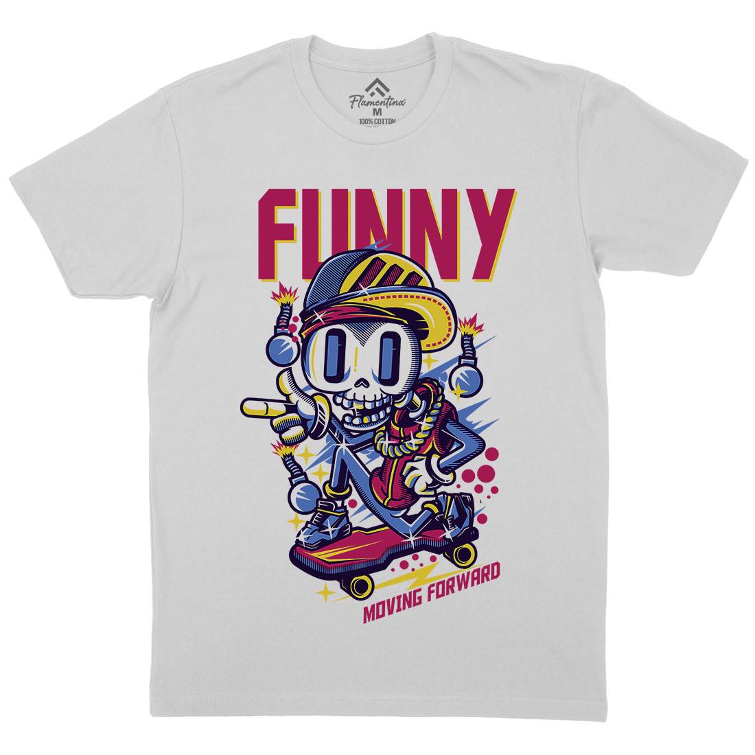 Funny Skull Mens Crew Neck T-Shirt Skate D786