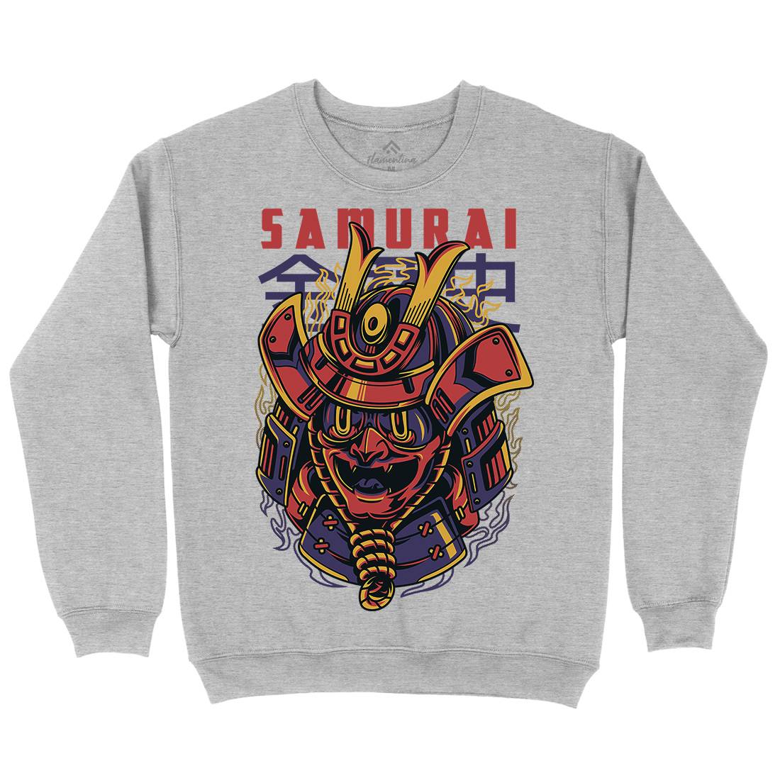 Samurai Mask Mens Crew Neck Sweatshirt Asian D807