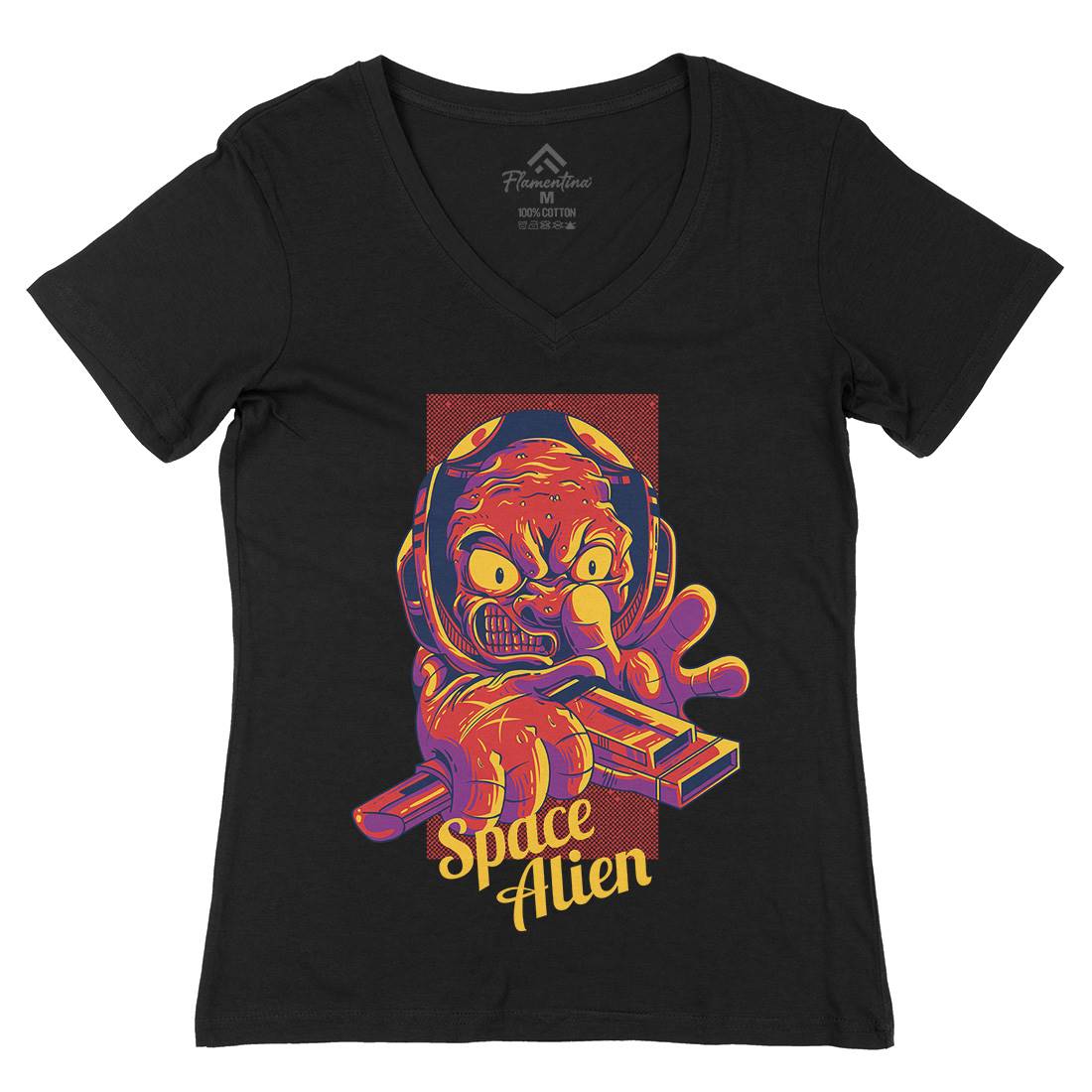 Alien Womens Organic V-Neck T-Shirt Space D827