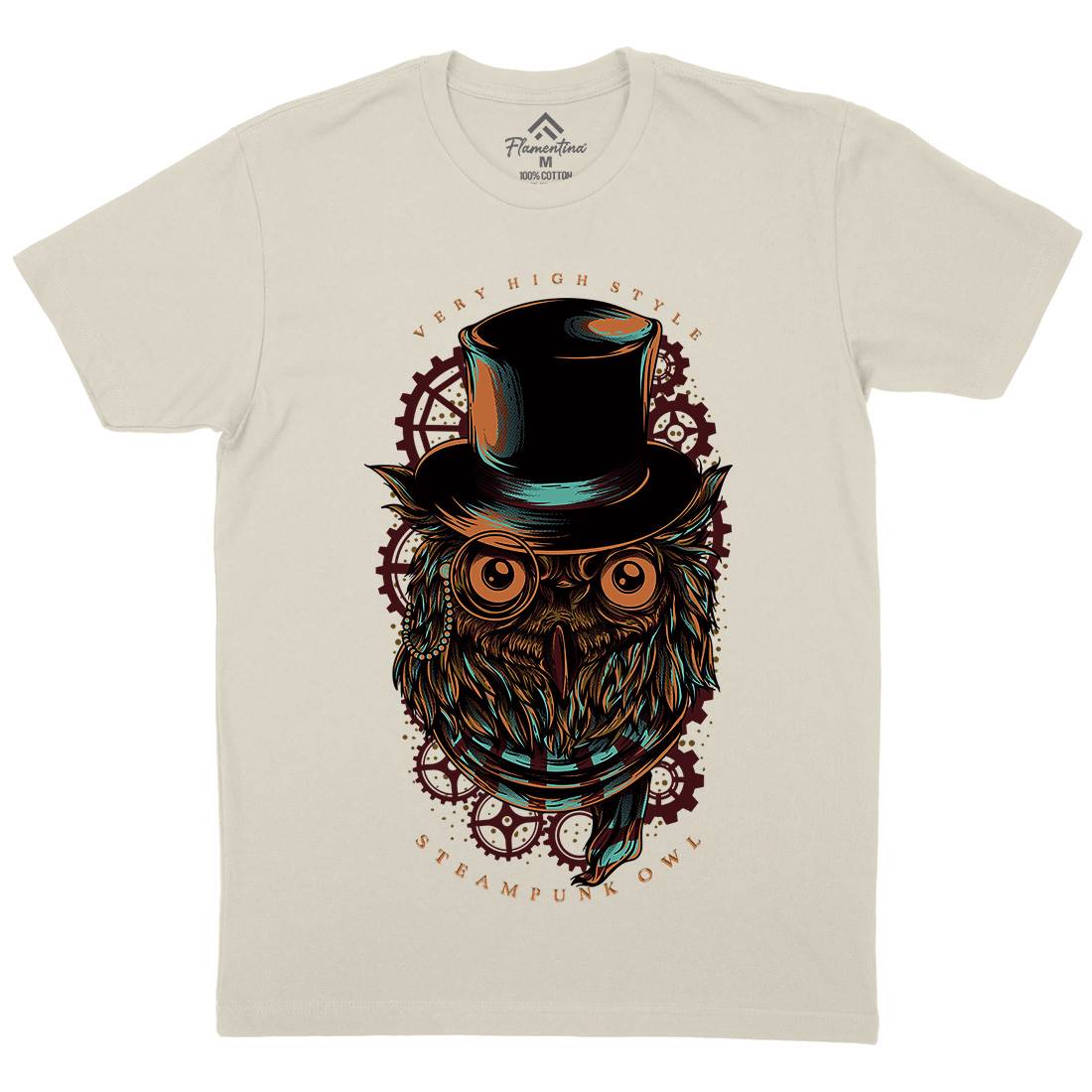 Owl Mens Organic Crew Neck T-Shirt Steampunk D838