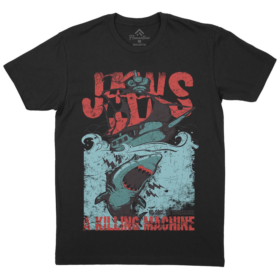 Jaws Mens Organic Crew Neck T-Shirt Horror A000