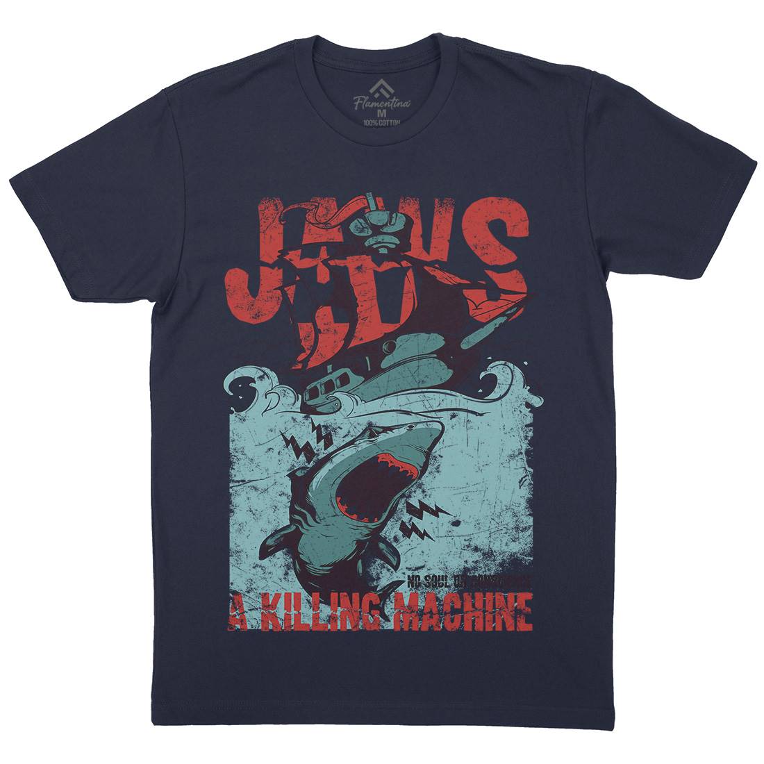 Jaws Mens Organic Crew Neck T-Shirt Horror A000