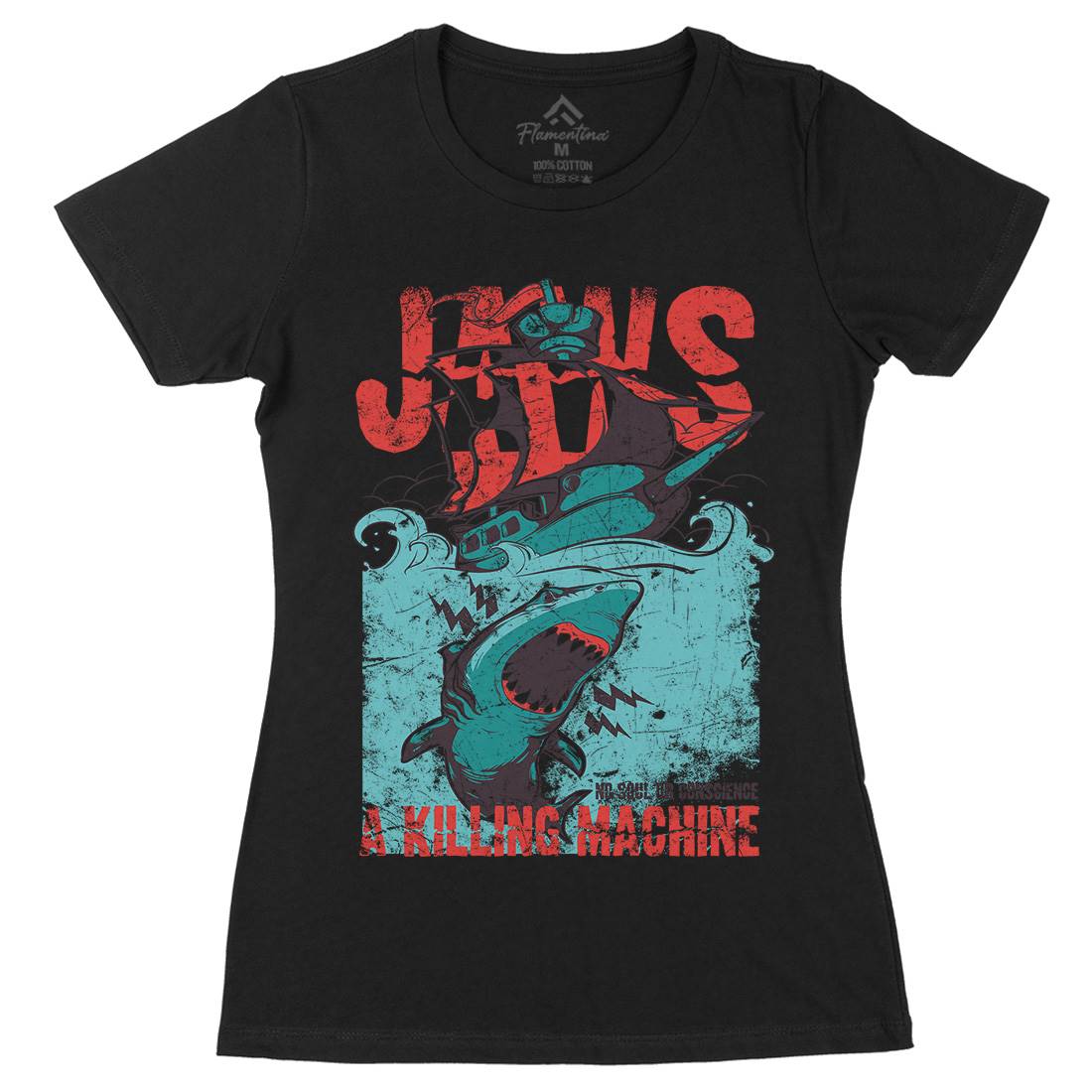 Jaws Womens Organic Crew Neck T-Shirt Horror A000