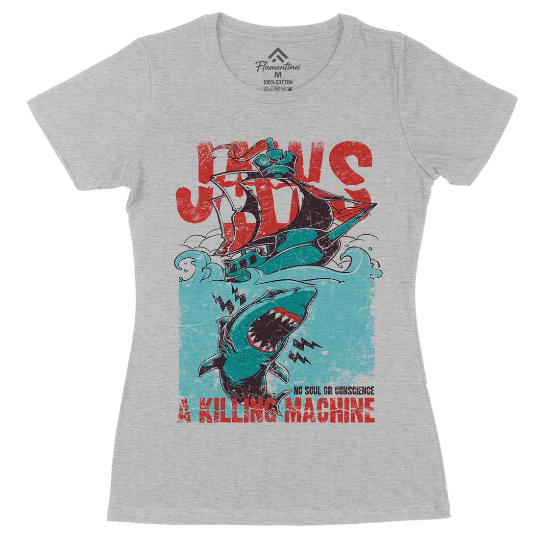 Jaws Womens Organic Crew Neck T-Shirt Horror A000