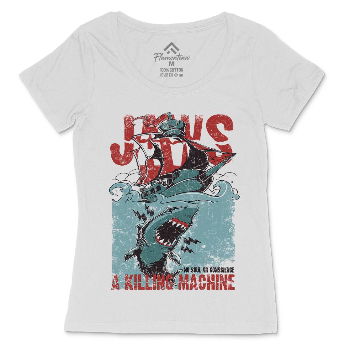 Jaws Womens Scoop Neck T-Shirt Horror A000