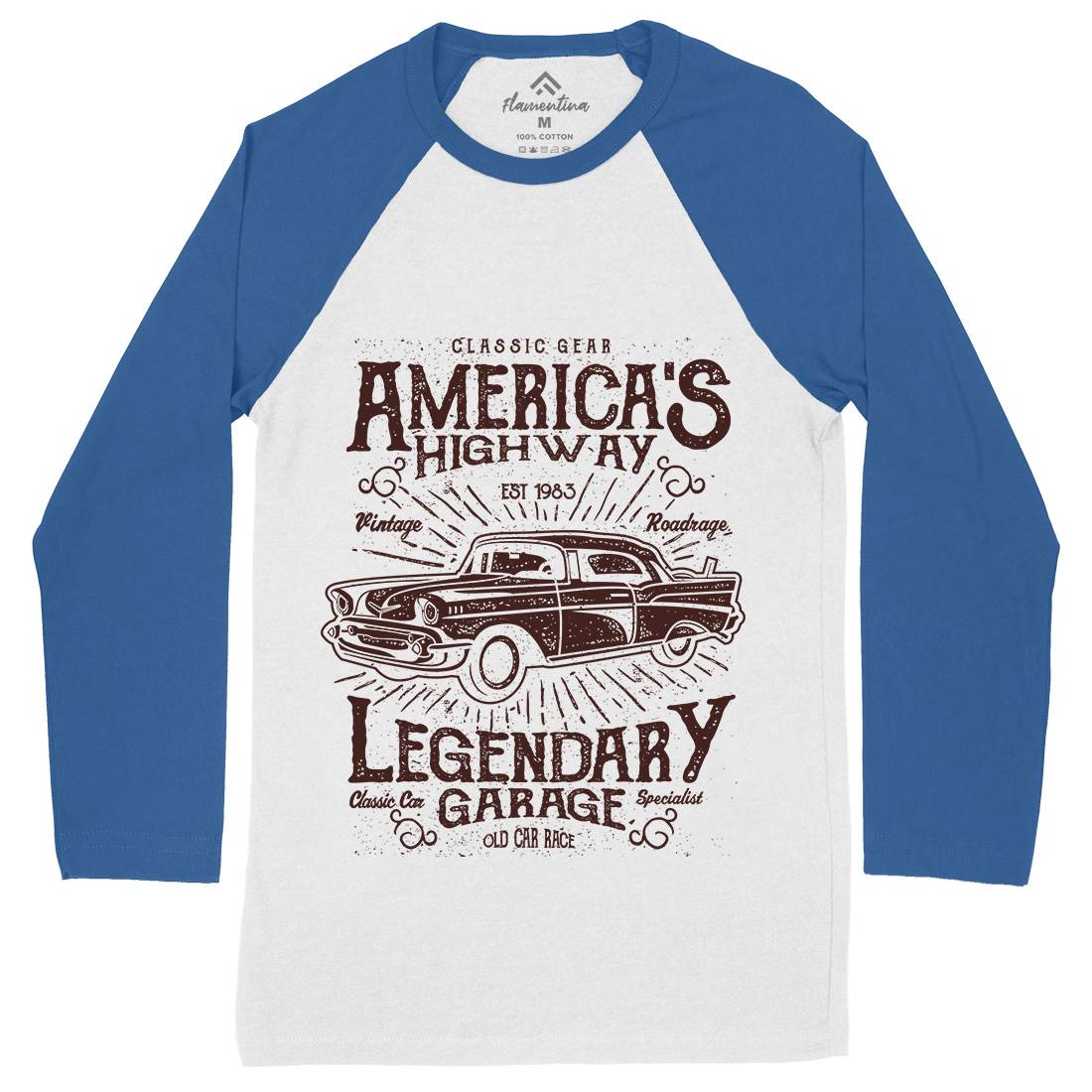 America&#39;s Highway Mens Long Sleeve Baseball T-Shirt American A004
