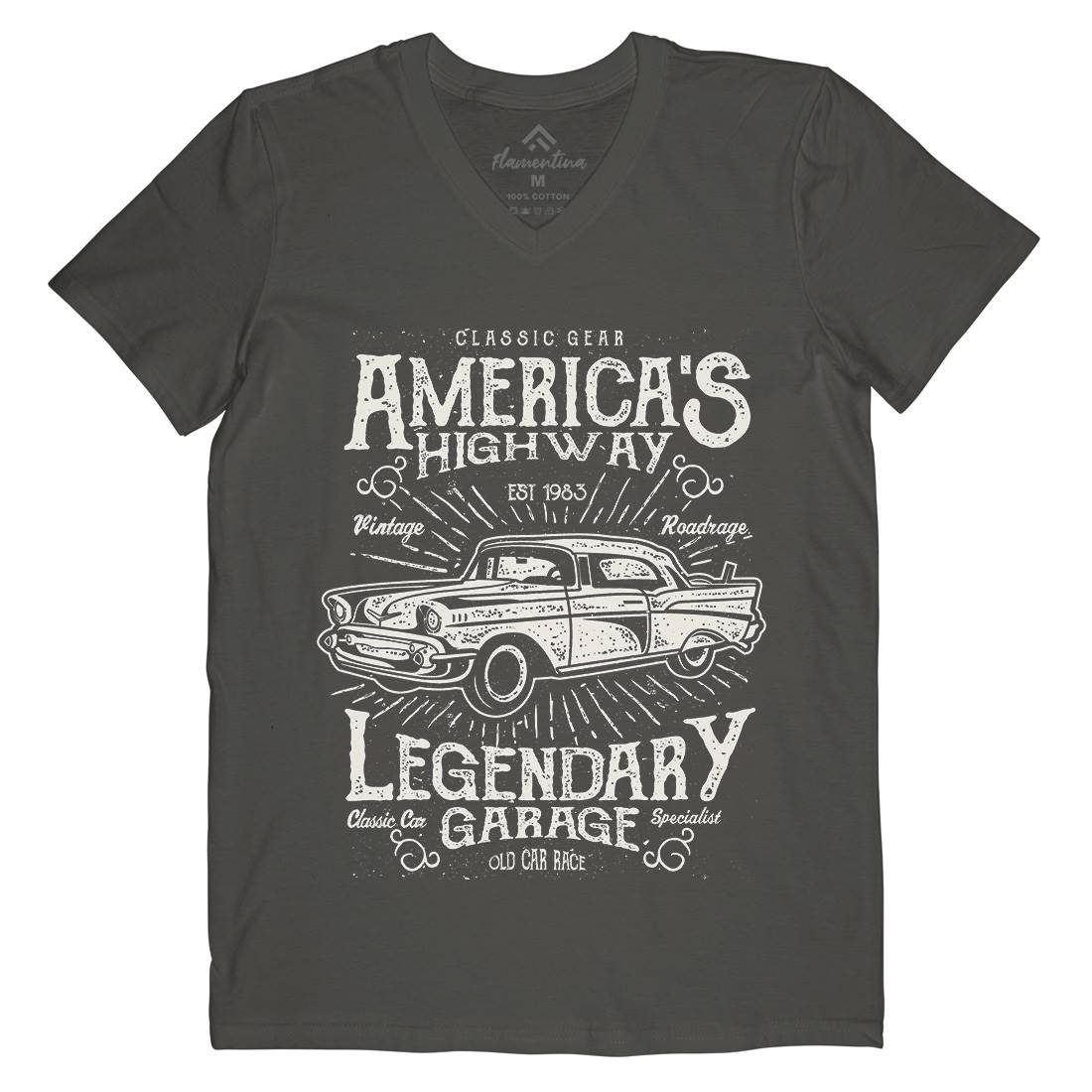 America&#39;s Highway Mens V-Neck T-Shirt American A004