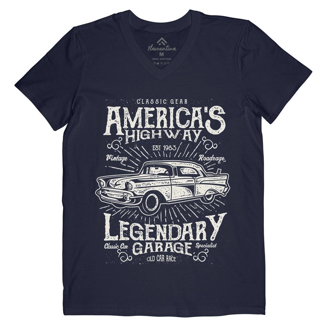 America&#39;s Highway Mens V-Neck T-Shirt American A004