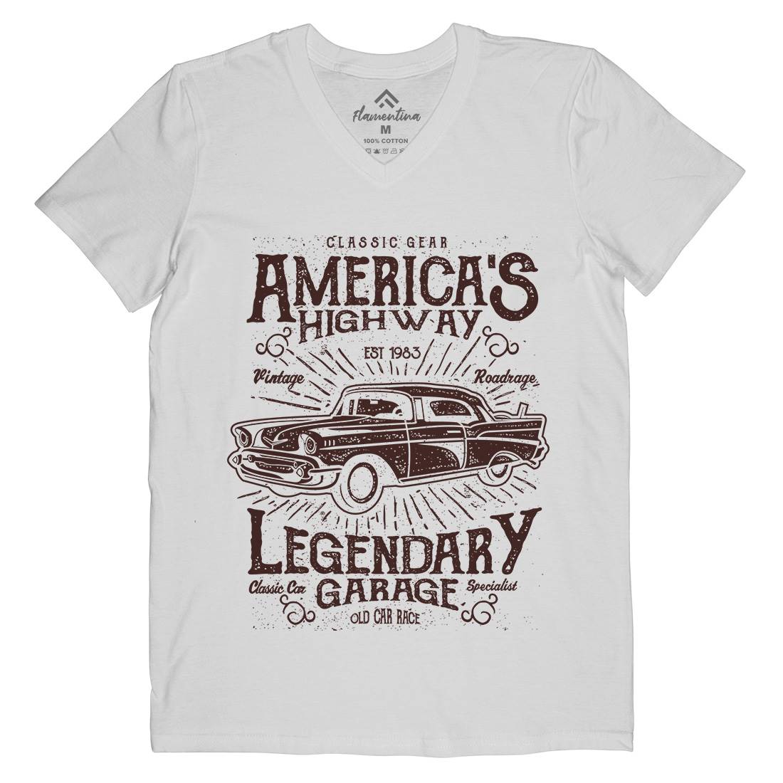 America&#39;s Highway Mens Organic V-Neck T-Shirt American A004