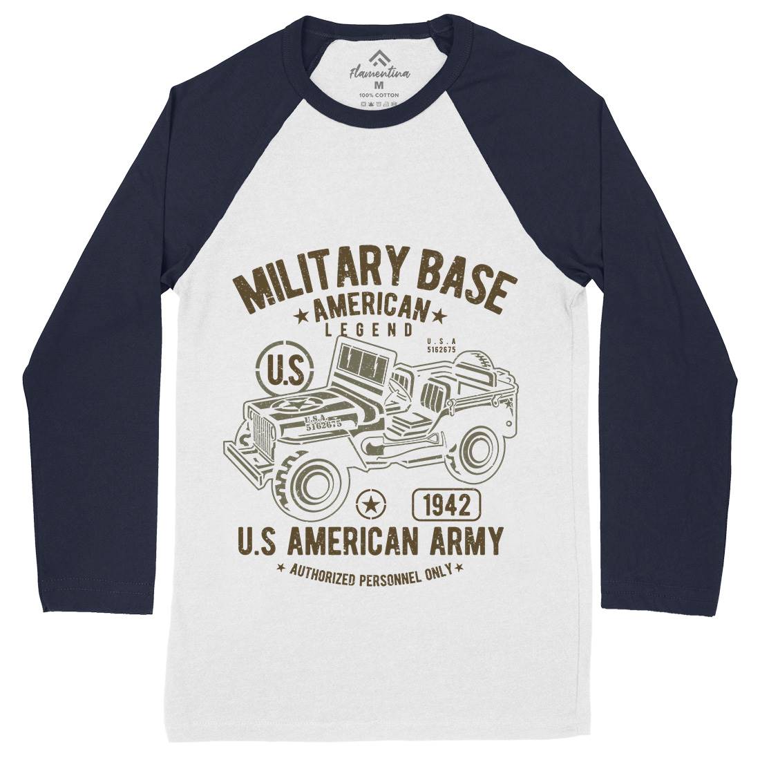 American  Mens Long Sleeve Baseball T-Shirt Army A005