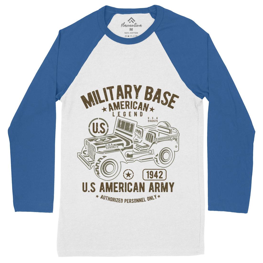 American  Mens Long Sleeve Baseball T-Shirt Army A005