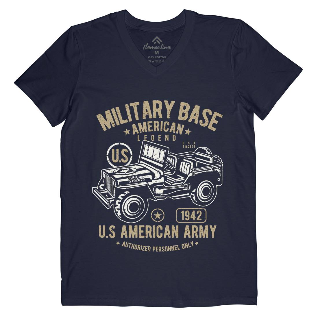 American  Mens V-Neck T-Shirt Army A005