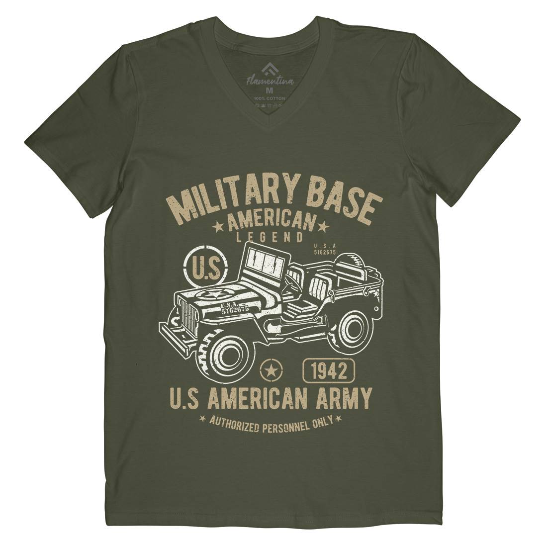 American  Mens Organic V-Neck T-Shirt Army A005