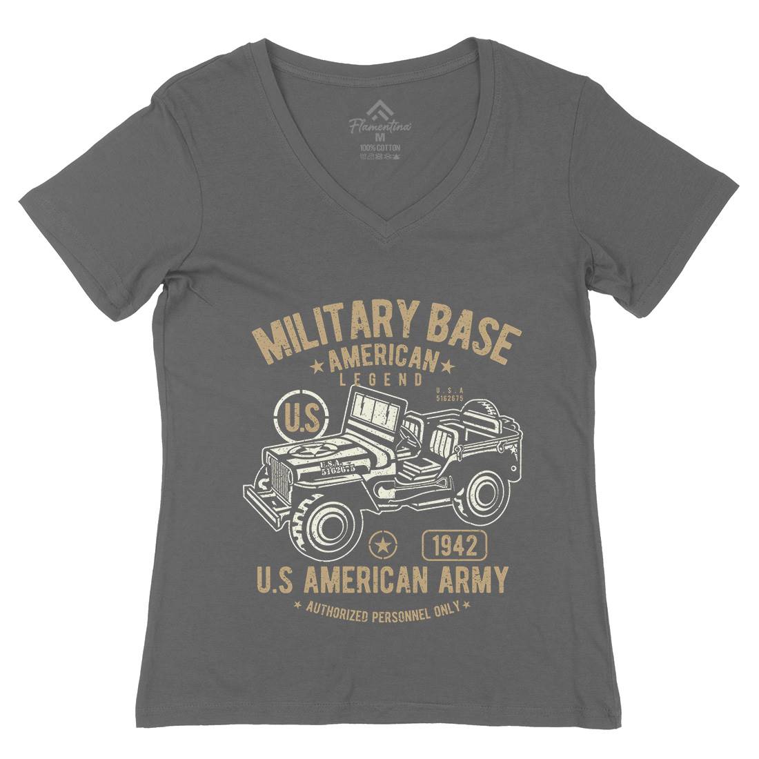American  Womens Organic V-Neck T-Shirt Army A005