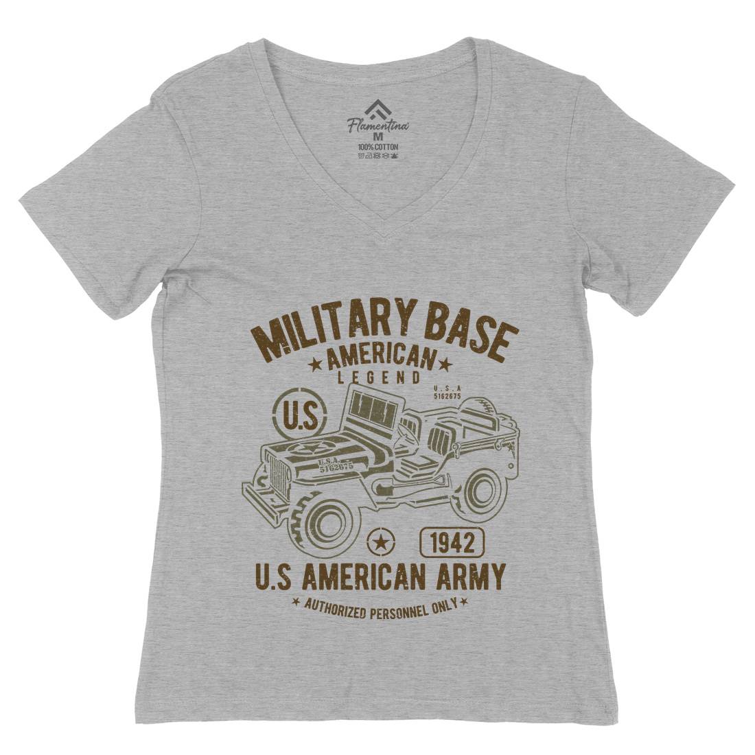 American  Womens Organic V-Neck T-Shirt Army A005