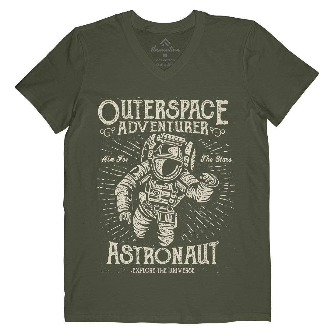 Astronaut Mens Organic V-Neck T-Shirt Space A007