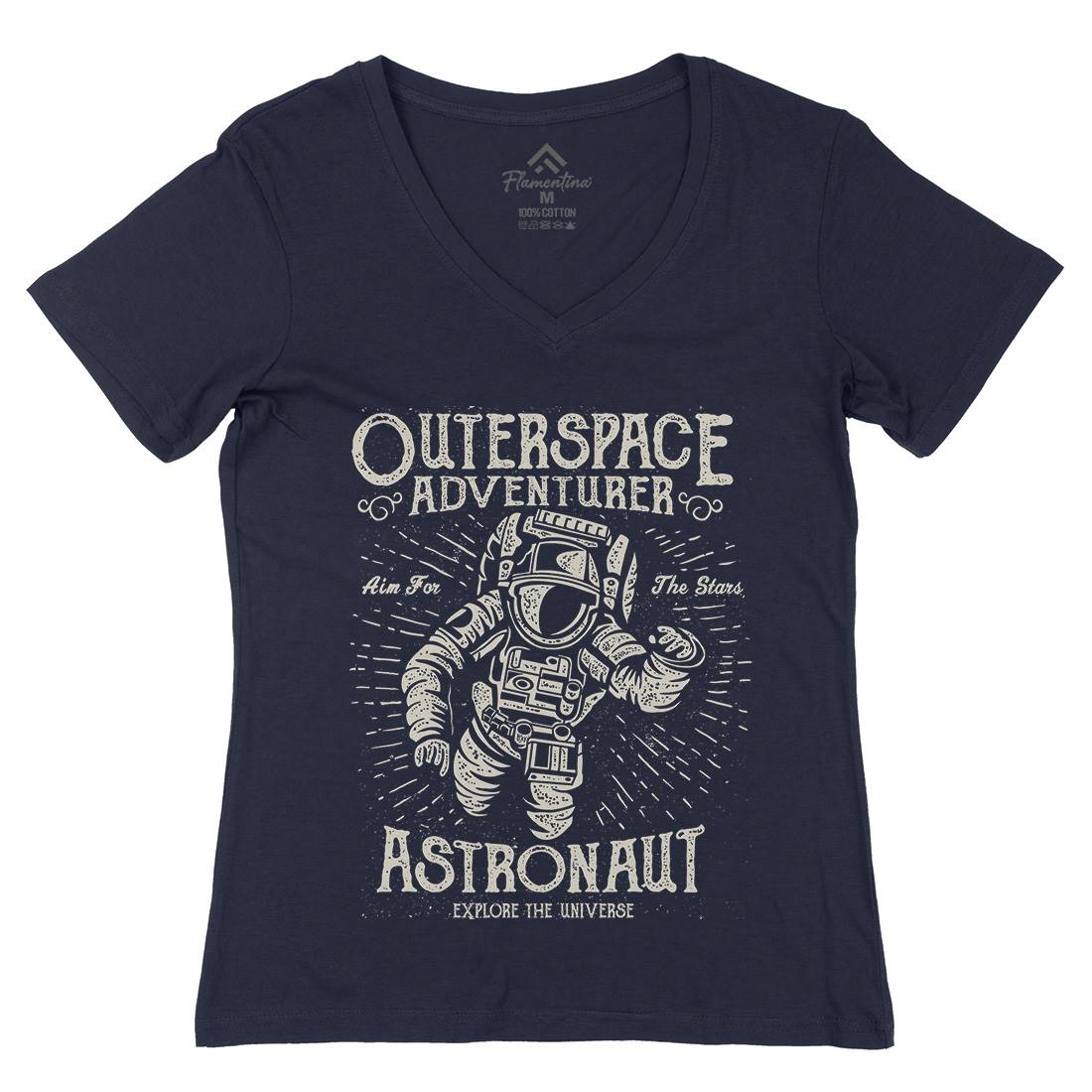 Astronaut Womens Organic V-Neck T-Shirt Space A007