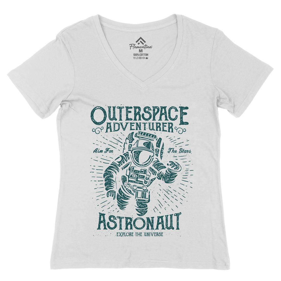Astronaut Womens Organic V-Neck T-Shirt Space A007
