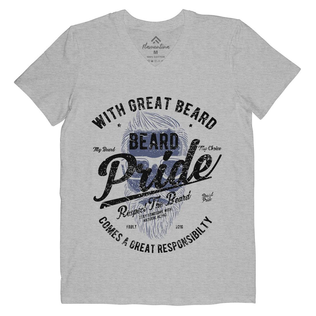 Beard Pride Mens Organic V-Neck T-Shirt Barber A010
